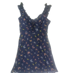 Inspired Hearts Girls L Navy Butterfly Dress Ruffle Sleeve Fit & Flare